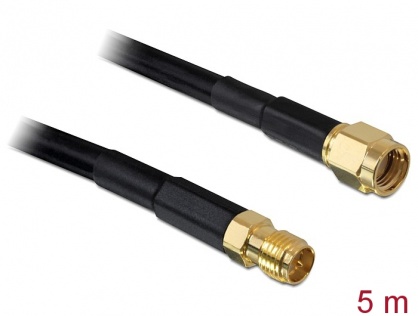 Cablu prelungitor RP-SMA la RP-SMA CFD/RF200 5m Low Loss, Delock 88431